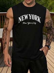 Velminro 男士休闲纽约印花背心，夏季 - 黑色 - 查看 1