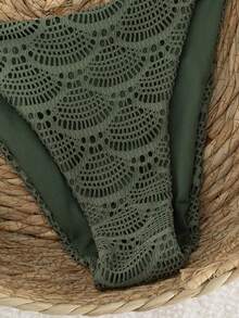 Swim Chiccia Bộ bikini nữ màu xanh quân đội, chất liệu lưới jacquard dệt kim, phụ kiện kim loại, dây đeo chéo và thắt nút phía sau, thích hợp cho bãi biển, lễ hội âm nhạc mùa xuân/hè. - xanh quân đội - Xem 5