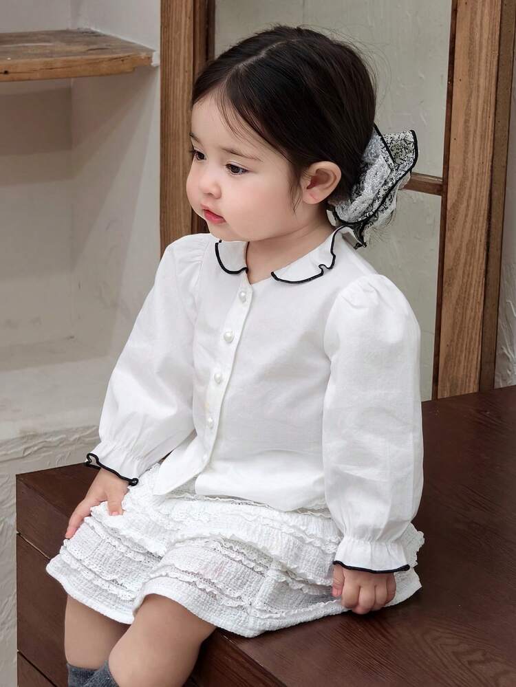 Baby Girl Ruffle Trim Fresh Long Sleeve Top, Spring/Autumn & Summer