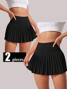 SHEIN Velisys Váy quần vợt tennis, váy quần golf xếp ly cạp cao có quần short bên trong, cạp rộng, váy quần lót thoải mái, váy quần thể thao, chạy bộ, pickleball. - màu đen - Xem 1