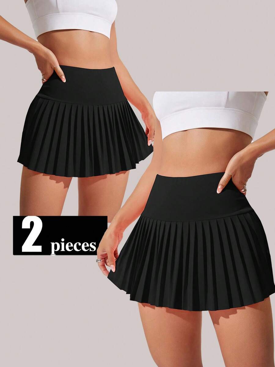 SHEIN Velisys Váy quần vợt tennis, váy quần golf xếp ly cạp cao có quần short bên trong, cạp rộng, váy quần lót thoải mái, váy quần thể thao, chạy bộ, pickleball. - màu đen - Xem 1