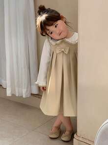 DAZY Baby Girls' Korean Style 2 In 1 Embroidered Dress, Apricot Color Toddler Girls Clothes - Apricot - View 4