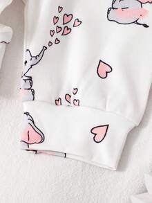 SHEIN 5件套新生儿男女宝宝信封领大象印花连体衣+松紧腰全印花裤+帽子、手套和围兜，休闲舒适柔软套装，适合夏季日常穿着或居家穿着 - 淺粉色 - 查看 5