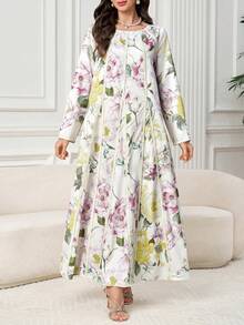 Yasmyna 女士花卉印花优雅长袖阿拉伯连衣裙 - 彩色 - 查看 4