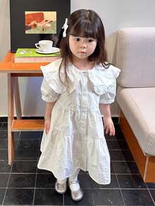 DAZY Toddler Girls' Collar Sweet Cute Korean Style Fresh Spring/Summer Dress - White - View 4