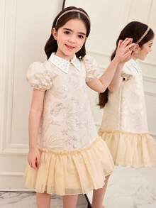 SHEIN 少女碎花领串珠休闲连衣裙 - 白色 - 查看 11