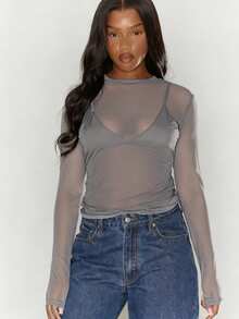 MUSERA Long Sleeve Crew Neck Top Casual Spring Vacation Capsule Wardrobe Everyday Airport Holiday Fall Back To School Autumn Winter  Thanksgiving ,Elegant - Grey - View 1