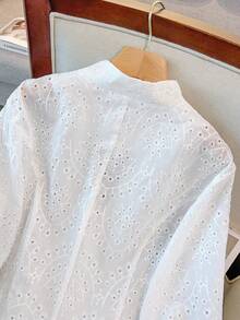 GlowEve CURVE Plus Size Women Lightweight Short Blazer Jacket With Embroidery Design - White - View 4