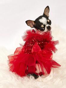 PETSIN 1件宠物通用情人节亮片网纱公主裙狗狗服装