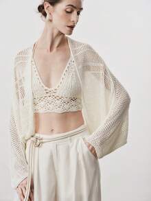 Aalyst Women's Loose Batwing Sleeve Knitted Cardigan, Elegant Lady Style, Spring/Summer - Beige - View 1