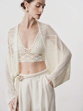 Aalyst Cárdigan de punto holgado con mangas tipo murciélago para mujer, estilo elegante de señora, para primavera/verano