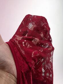 Amplova Bộ 2 món ren khoét lưng gợi cảm, bodysuit tay loe lưới mỏng kèm chân váy quấn, thích hợp cho các buổi hẹn hò, mùa thu/đông - Màu Đỏ Sâu - Xem 14