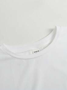 SHEIN 少女束腰褶皱圆领短袖露脐休闲T恤 - 白色 - 查看 3