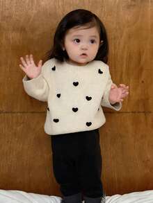 DAZY Toddler Round Neck Long Sleeve Heart Sweater, Autumn/Winter - Apricot - View 3