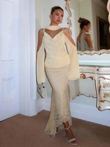 Glamine Charm 2025 优雅纯色雪纺吊带背心 - 米色 - 查看 7