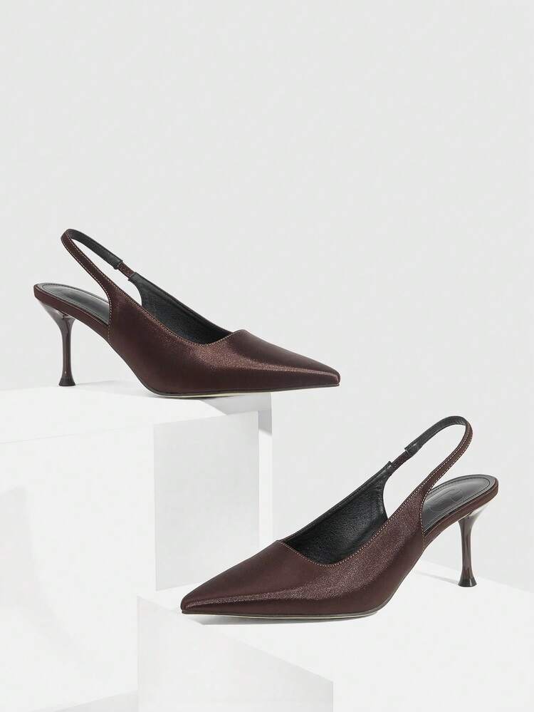 CUCCOO SZL Women's Pointed Toe Satin Slingback High Heel Pumps, Elegant Commuter Style, Suitable For Work And Everyday Wear, All Season