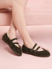 CUCCOO DOLLMOD 女士经典舒适玛丽珍平底鞋，酒红色，亮面，优雅，适合圣诞节、感恩节派对 - 橄欖綠 - 查看 4