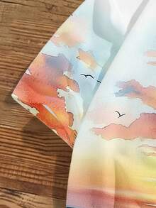 Manfinity Joysei Áo sơ mi nam tay ngắn dáng rộng, in hình phong cảnh cây dừa, thích hợp cho kỳ nghỉ xuân. - trắng - Xem 4