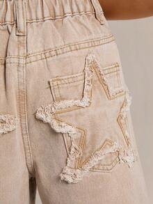 Radiana Quần jean denim dáng rộng, họa tiết ngôi sao Y2K, quần dài thanh lịch, quần ống rộng đơn giản, đa năng, trang phục thu đông cho bé gái tuổi mới lớn, trang phục dạo phố trở lại trường, thoải mái và đa năng, dành cho bé gái từ 8-12 tuổi, thích hợp cho bé đi học, ở nhà và du lịch - Màu Khaki - Xem 7