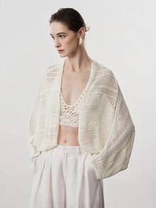 Aalyst Women's Loose Batwing Sleeve Knitted Cardigan, Elegant Lady Style, Spring/Summer - Beige - View 3