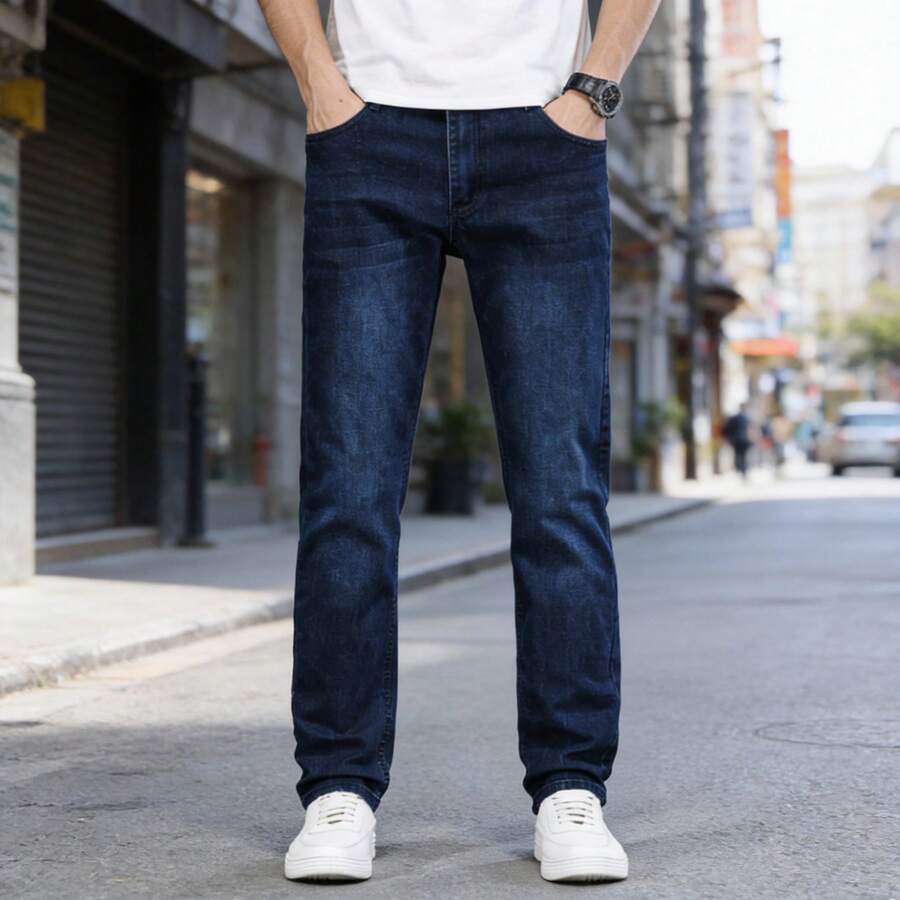 Jeans básicos para Hombre corte Recto - Azul lavado oscuro - Ver 1