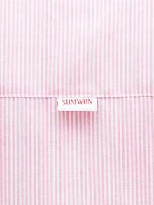 SUMWON Crop Fit Short Sleeve Button Down Shirt With Vertical Stripes And Collared Neckline For Casual Summer Occasions - Pink - View 7