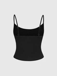 ROMWE Grunge Punk 性感朋克印花仿铆钉吊带背心（女款） - 黑色 - 查看 2