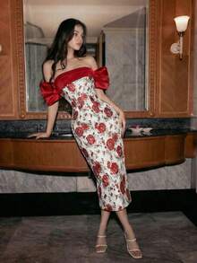 SHEIN MOD 女士优雅派对露肩提花连衣裙 - 彩色 - 查看 3