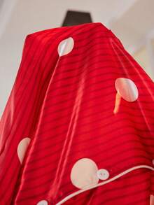 Women's New Polka Dot & Striped Button-Front Short Sleeve Satin Pajama Set - Red - View 7