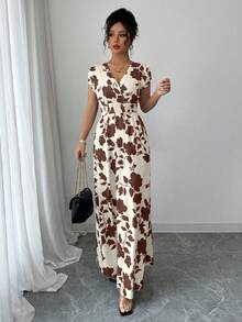 Selianne Đầm nữ kiểu dáng thường ngày in hoa, thắt eo, thích hợp cho mùa hè. - màu nâu - Xem 4