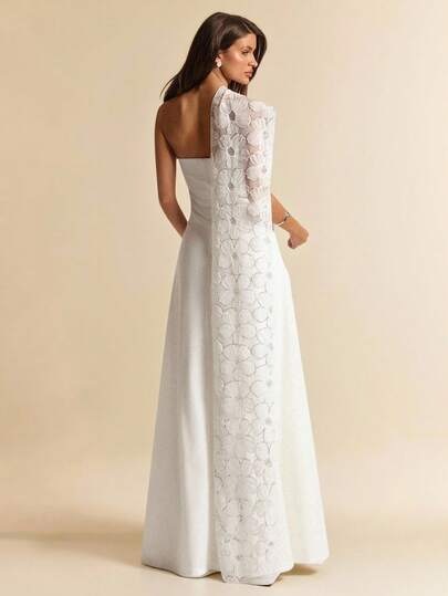 SHEIN BAE Vestido de mujer con cuello de chaqueta de jacquard blanco, vestido largo elegante sin tirantes para salidas, fiestas, citas, San Valentín, té, brunch y ocasiones formales