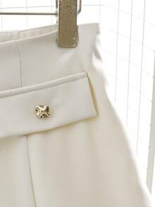 Modelyn 女士纯色纽扣装饰百搭约会/休闲半身裙 - 杏色 - 查看 3