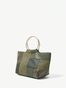 Maija حقائب يد للسيدات، ذات مقبض علوي، طراز رجعي، عتيق، مقبض من الأجهزة، من مادة البولي يوريثان المنقوشة، أنيقة، بسيطة، شخصية، متعددة الاستخدامات، كلاسيكية، للتنقل، العمل، المواعيد، اليومي، التسوق، وتناول الشاي بعد الظهر - الربط الأخضر - مشاهدة 3