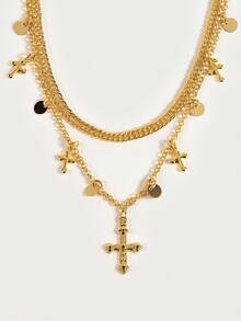 Glisma 18K 镀金双十字架项链，Y2K/适合妈妈/女士/女孩，适合秋季、冬季、节日、假日、度假、老钱、万圣节 - 金色 - 查看 3