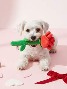 PETSIN 1pc Polyester Material Red Rose Flower Design Pet Toy With Squeaker, Mute Interactive Pet Toy Suitable For Cats, Dogs, Daily Use, Wedding Shooting,Valentine's Day Decor & Gift, For Small/Medium Pets - Red - View 2
