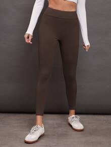 Activina 女士纯色休闲运动紧身裤 - 咖啡棕 - 查看 7