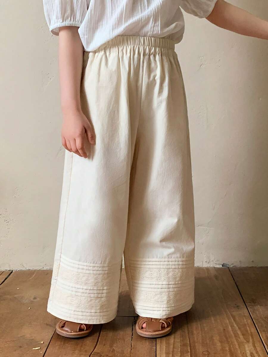 DAZY 女童（小号）休闲韩版荷叶边宽松阔腿裤，四季皆宜 - 白色 - 查看 1
