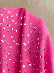 Soleia Women's Vacation White Knit Textured Wavy Pattern Deep V Neck Backless Sexy Bodysuit, Fashionable Fitted For Party, Date, Afternoon Tea, Boho Vacation, Beach, Summer Outfit - Pink - View 8