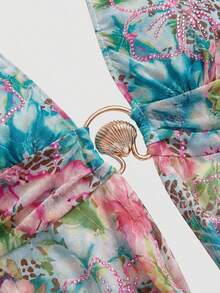 ROMWE Y2K复古性感垂褶领口水钻装饰粉色吊带背心（女款） - 藍色 - 查看 4