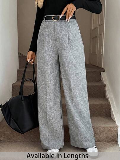 SHEIN Tall CURVE Plus Size High Waist Pleated Elegant Gray Pants, Gray High Waist Wide Leg Pants, Loose Plus Size Pants, Business Professional Women , Loose Wide Leg Pants, Autumn/Winter