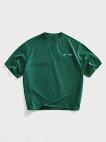 VIVINTIMO Olive Green Vacation Style Lemon Print Men's Drop Shoulder Short Sleeve T-Shirt Green Graphic Tee Lemon Tree Shirt Mens Tshirts Print On Back - Dark Green - View 3