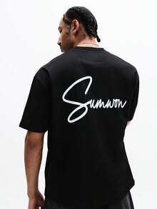 SUMWON Sunrom 标志性超大短袖圆领T恤，背面印有大号字母图案，休闲款 - 黑色 - 查看 1