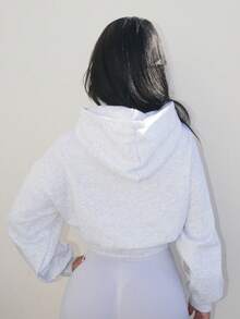 Vassilux Cropped Hooded Zip Hoodie Relaxed Fit Sweatshirt Back To School Autumn Winter Cosy Fall Christmas Cute Casual Everyday Y2K Streetwear Capsule Wardrobe White Christmas - Grey - View 2