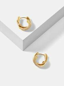 MOTF PREMIUM Bông tai khoen tròn hình chữ U mạ vàng 18K đính đá Zirconia, kiểu dáng thanh lịch. - Vàng - Xem 8