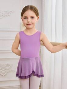 Young Girls Sleeveless Purple Ballet Dress, High Stretch Smooth Fabric With Soft Mesh Skirt Layer, Suitable For Ballet Performance, Competition, And Training - Purple - View 5
