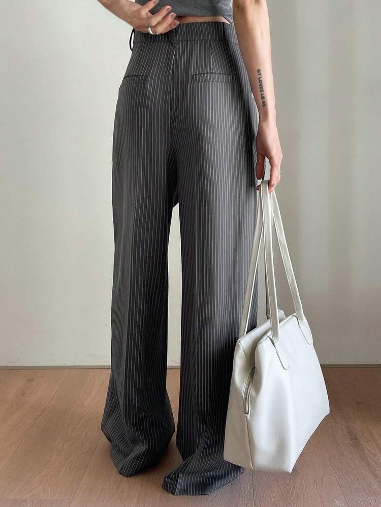 Lace-Up Striped Casual Wide Leg Pants For Women