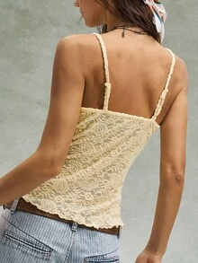 Bohemela 波西米亚风纯色佩斯利提花针织吊带背心，女士夏季度假风 - 黃色 - 查看 5