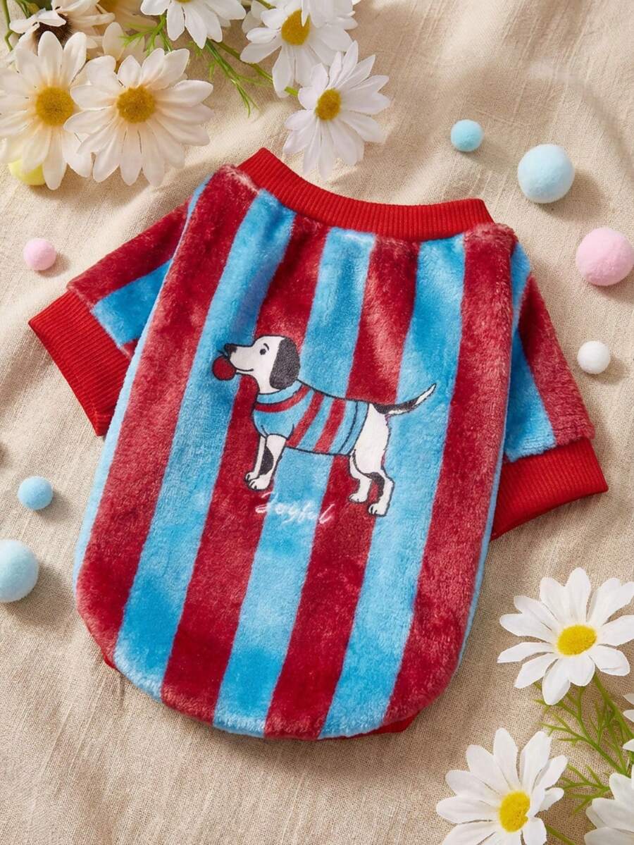 PETSIN 1 Moletom com Capuz de Flanela Estampado com Cachorro e Letras, Grosso e Quente para Animais de Estimação no Outono e Inverno, Azul e Vermelho