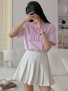 DAZY Women's Casual Frill Trim Fitted T-Shirt, Stylish For Dates, Spring/Summer - Purple - View 5