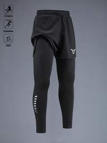 Manfinity EMRG Men's Bull Print Elastic Waist 2 In 1 Sports Pants Sweat Pants - Black - View 4